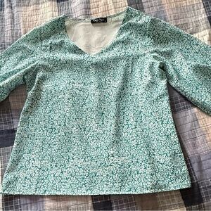 Coeur De Vague Teal Floral V-Neck Top